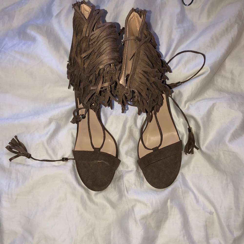 Brown moccasins heels